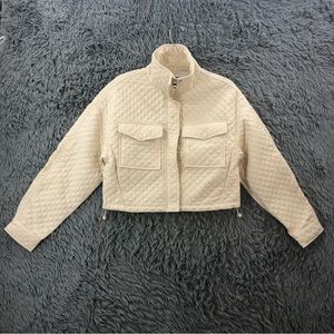 Vigoss Jacket Coat Womens Large Quilted Crop Toggle Hem Pockets Creme NWT